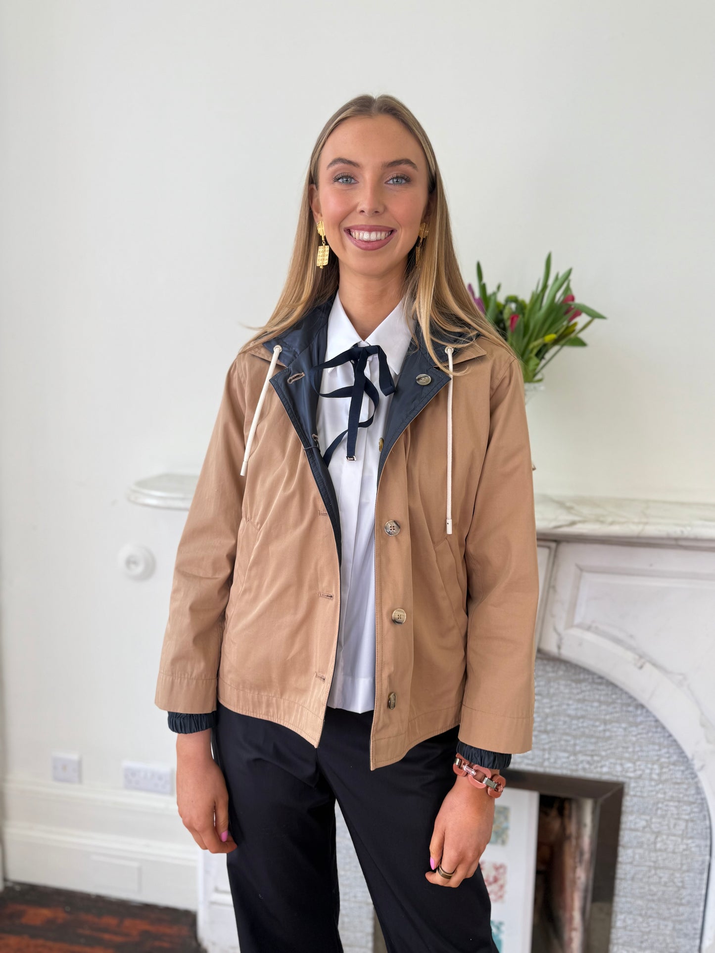 Herno Camel and Black  Reversible Jacket with Hood