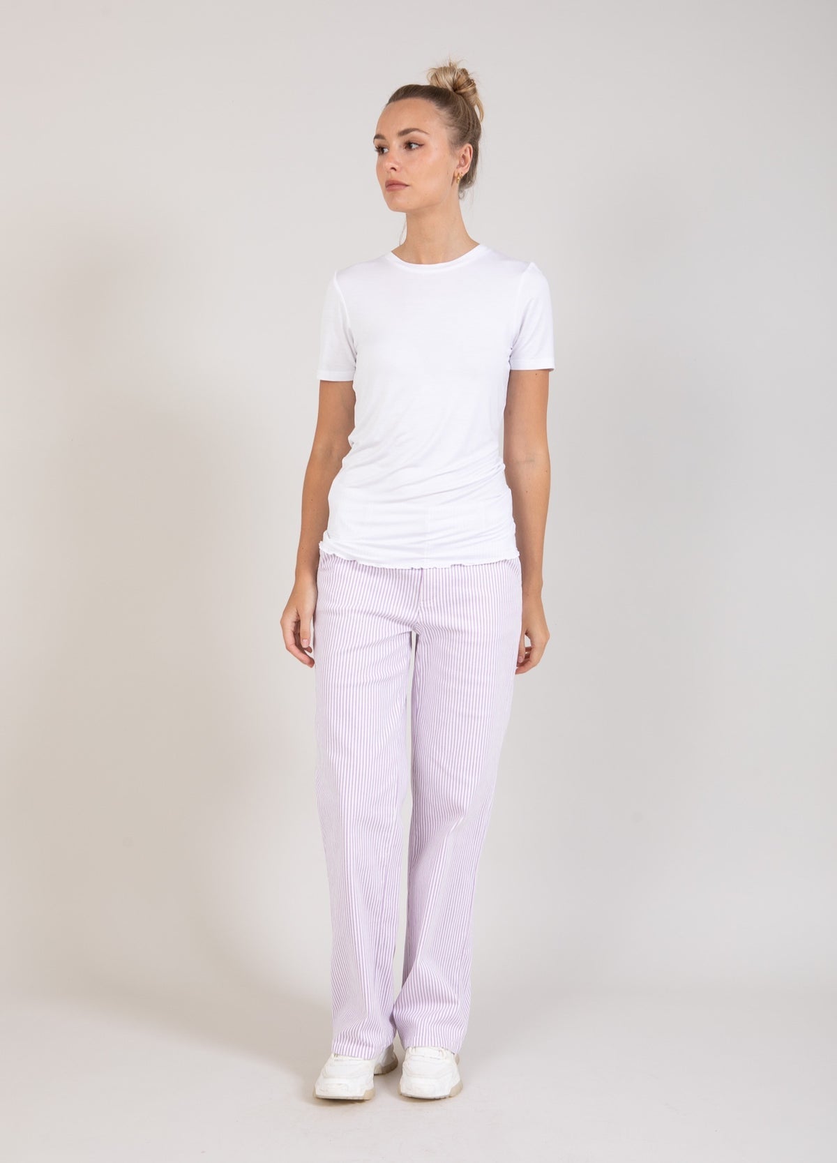 Matilde Off White and Purple Striped Trousers