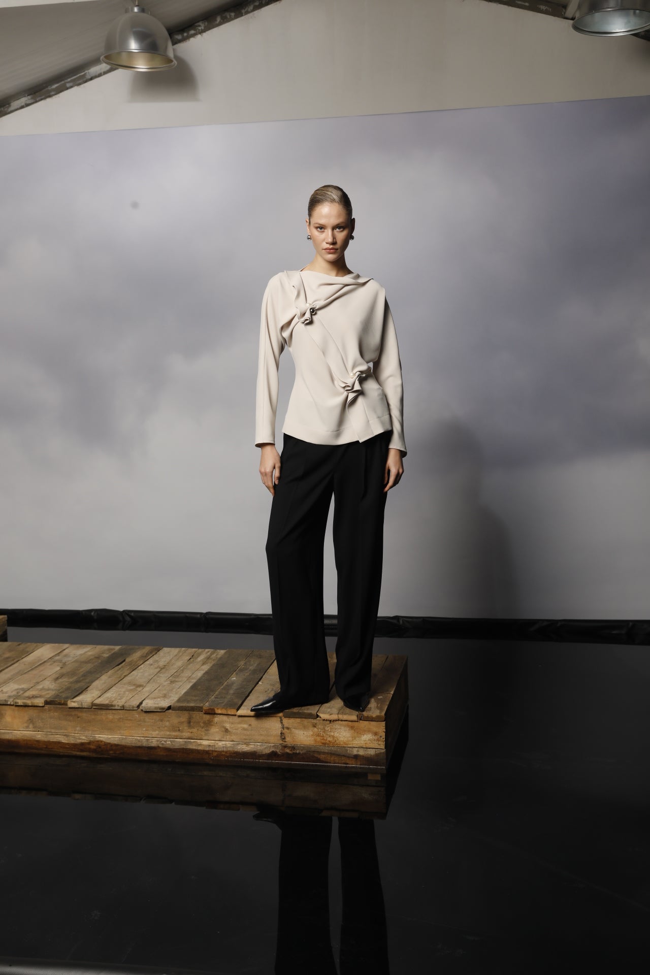 Kameya Contemporary Style Top with Pearl Detail in Stone