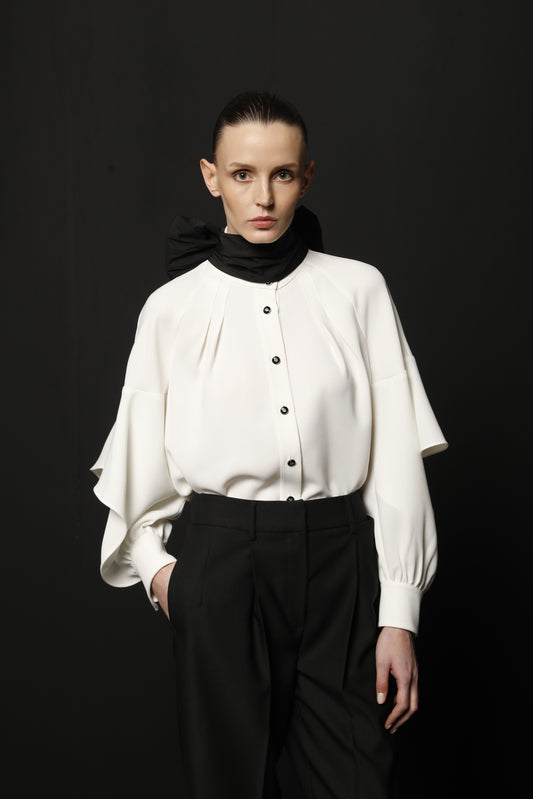 Kameya Cream Blouse with Frill Detail