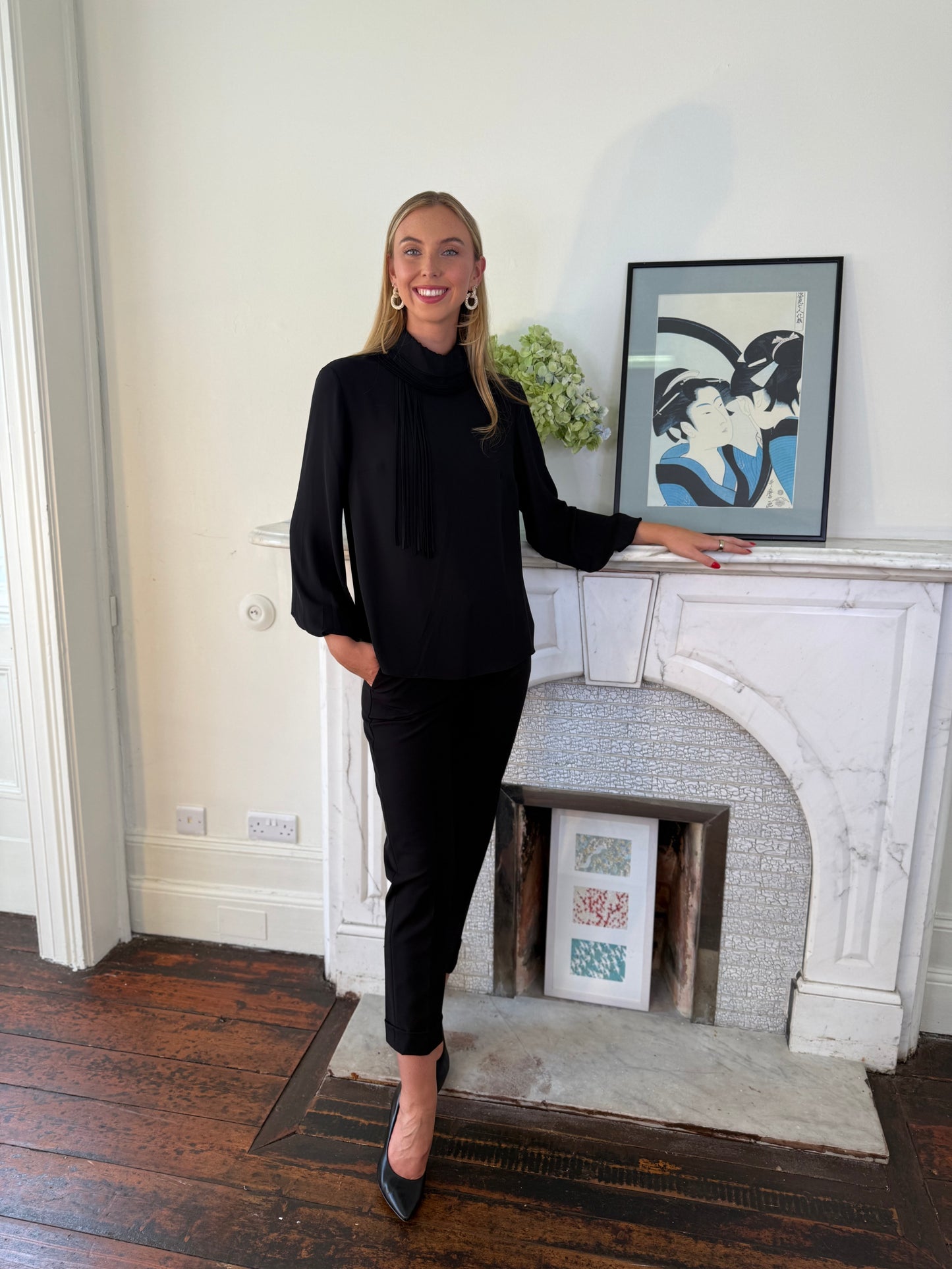 Kameya Black Blouse with Folded Neck Detail