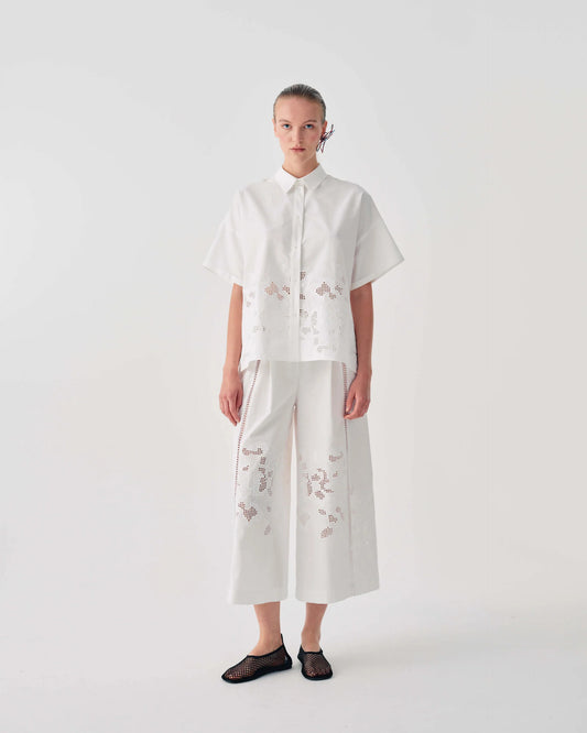 Beatrice B Popplin Cotton & Lace Wide Leg Trousers
