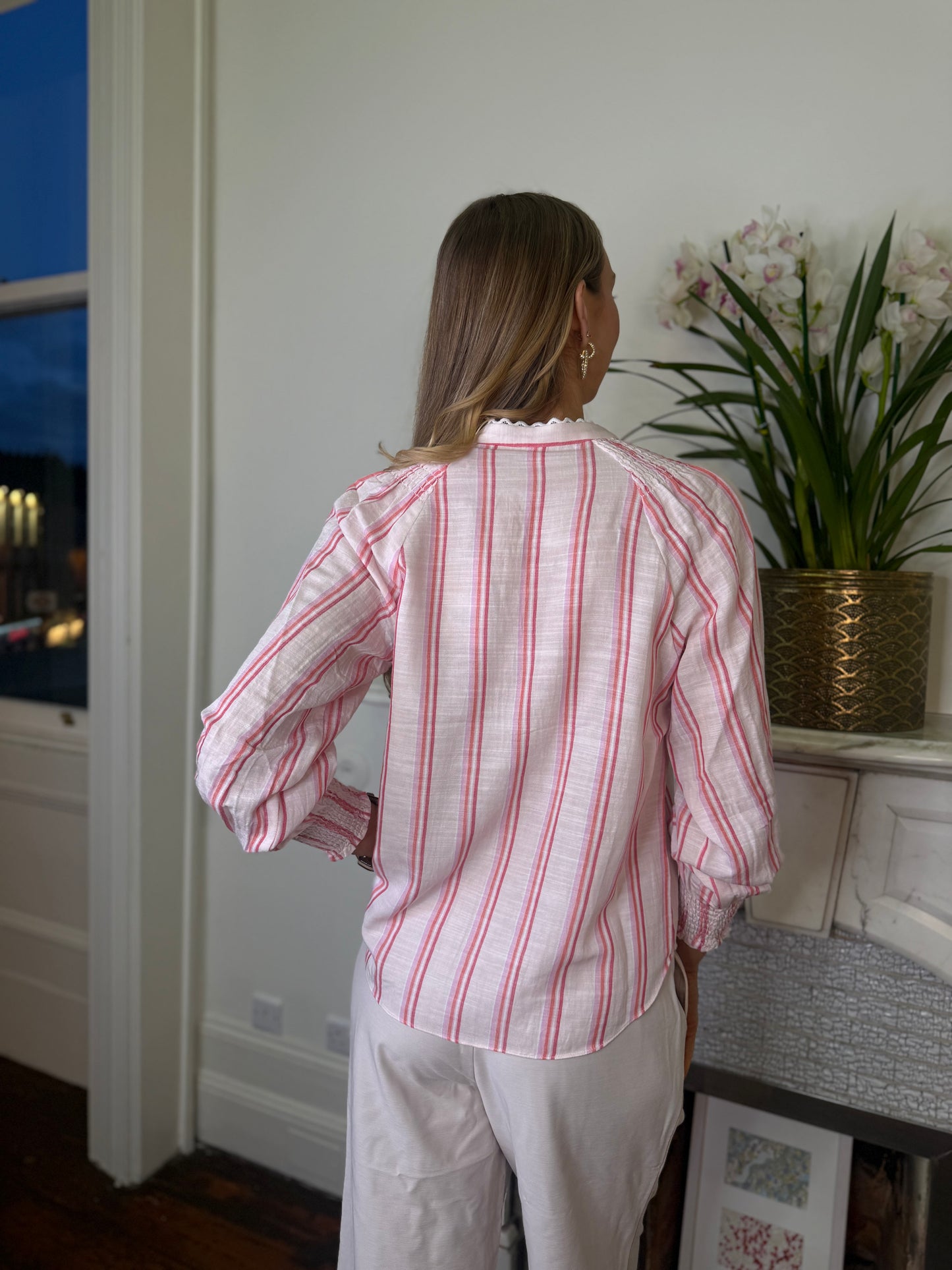 Gustav Kora  Cotton Pen stripe Blouse in Pastel Pink
