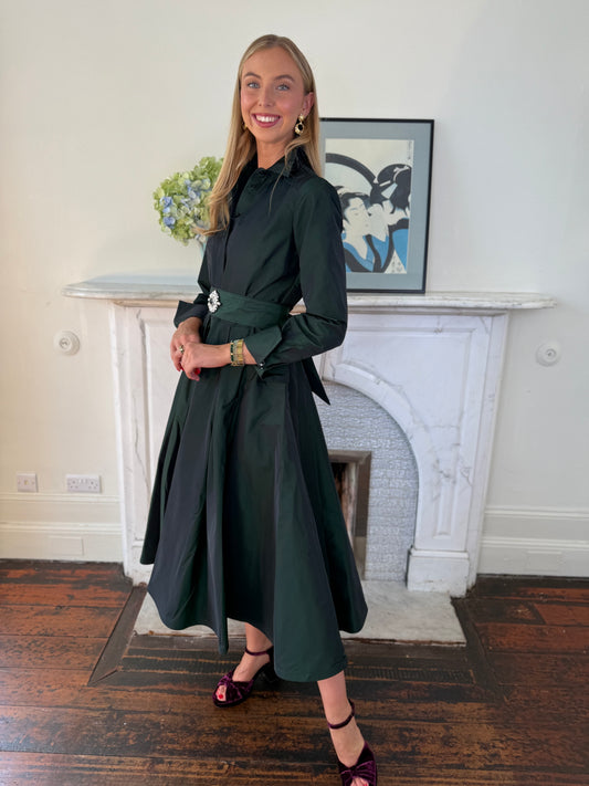 Sara Roka Iridescent  Midi Shirt Dress in Iridescent Green