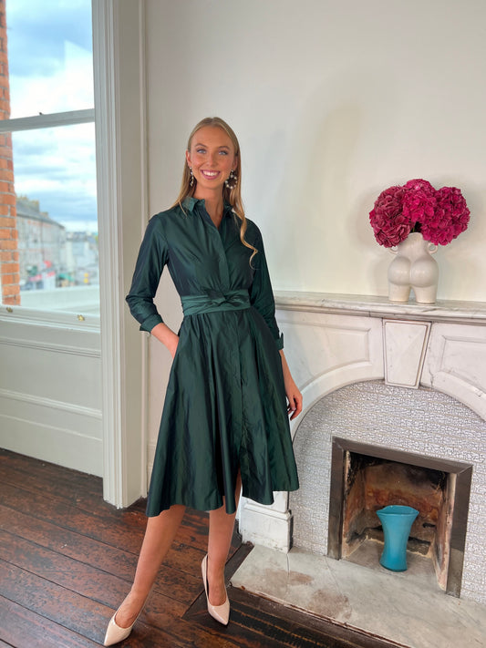 Taffeta Shirt Dress with Belt Detail  in 2 Colour Ways