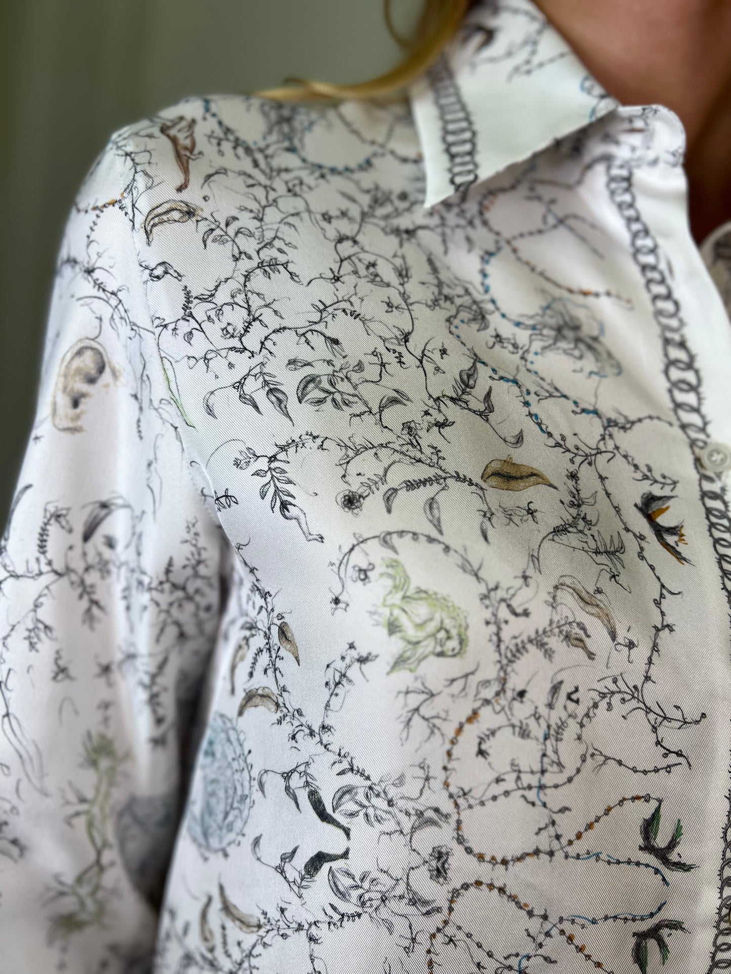 Satin Silk Printed Shirt with Grey and lime Green