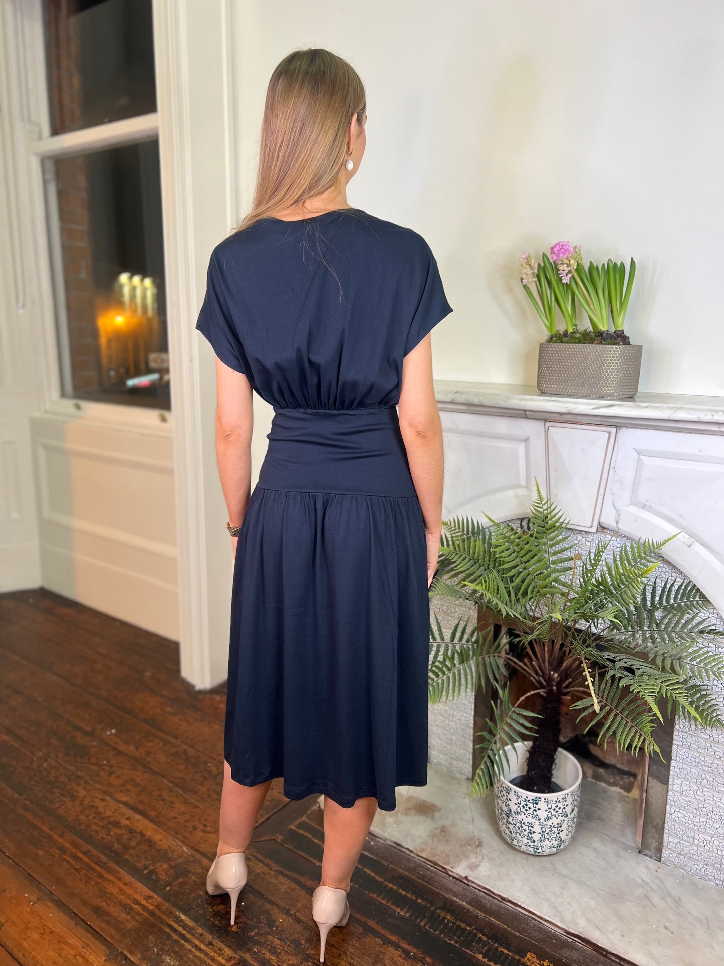 Fabiana Filippi Navy Jersey Fit and Flare Dress