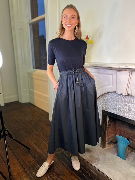 Herno Navy Fit and Flare Dress with a Techno Taffeta