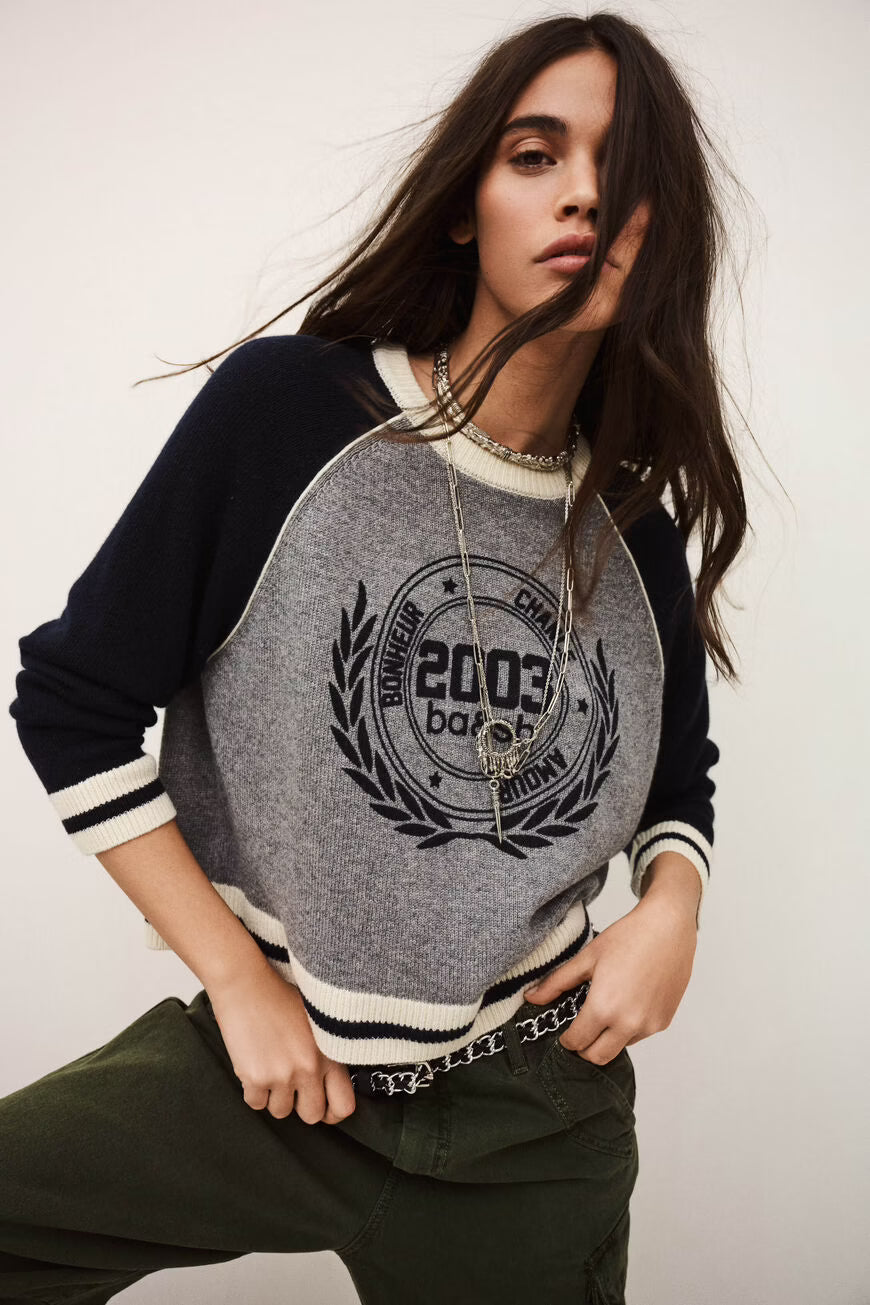 Ba&Sh Jumper Navy and Grey Cashmere Sweater