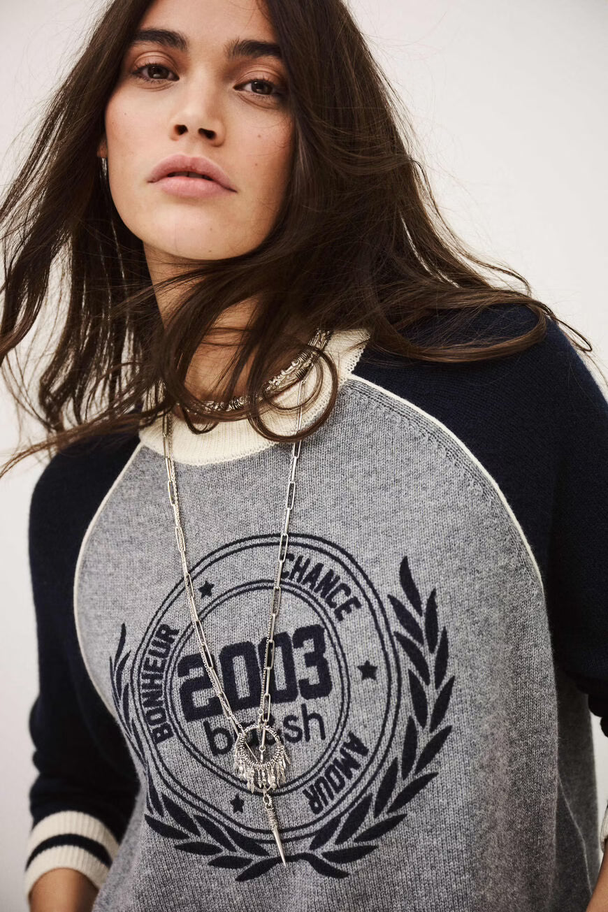 Ba&Sh Jumper Navy and Grey Cashmere Sweater