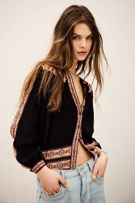 Ba&Sh Valda Black Print Blouse