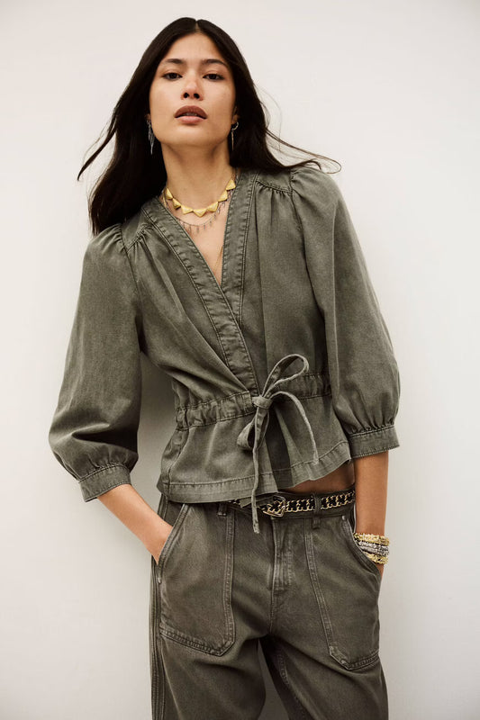 Ba&Sh Olavina Wrap Top Kaki Green