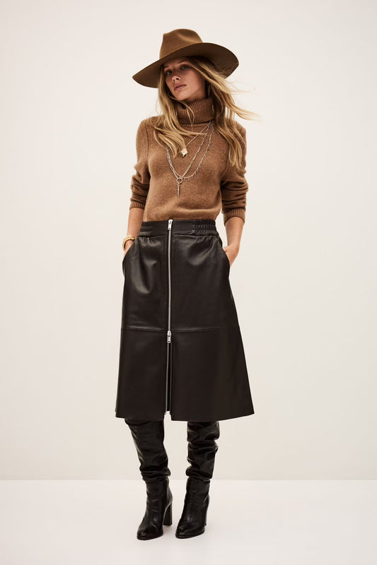 Ba&Sh Leather Skirt Pona Chocolate