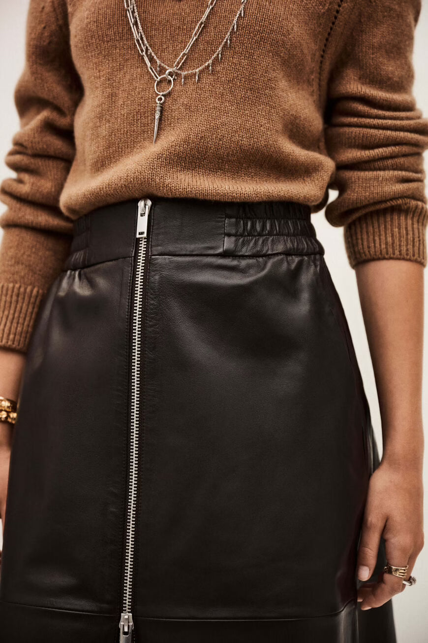Ba&Sh Leather Skirt Pona Chocolate