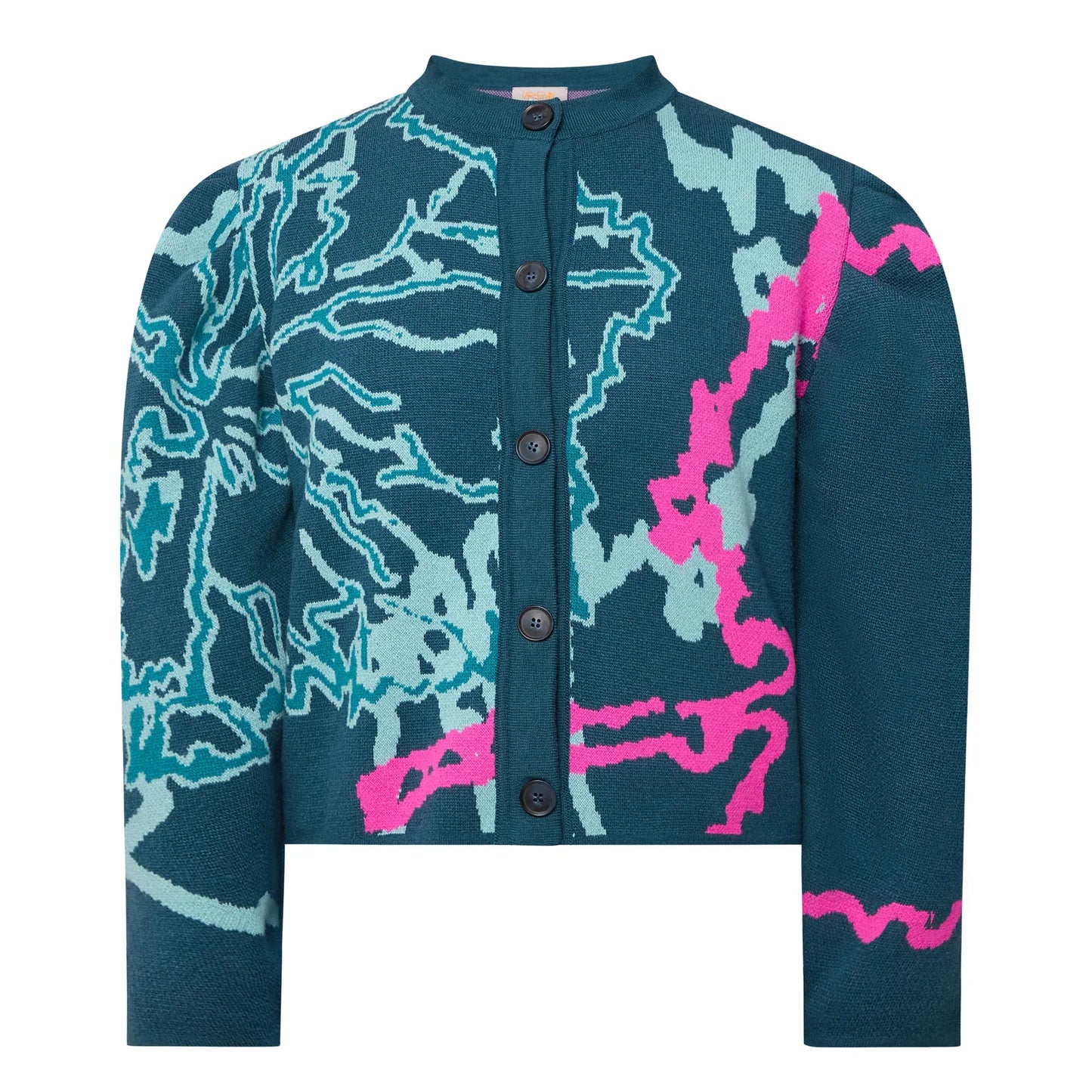Urban Aran Graphic Barrel-Sleeve Cardigan Blue