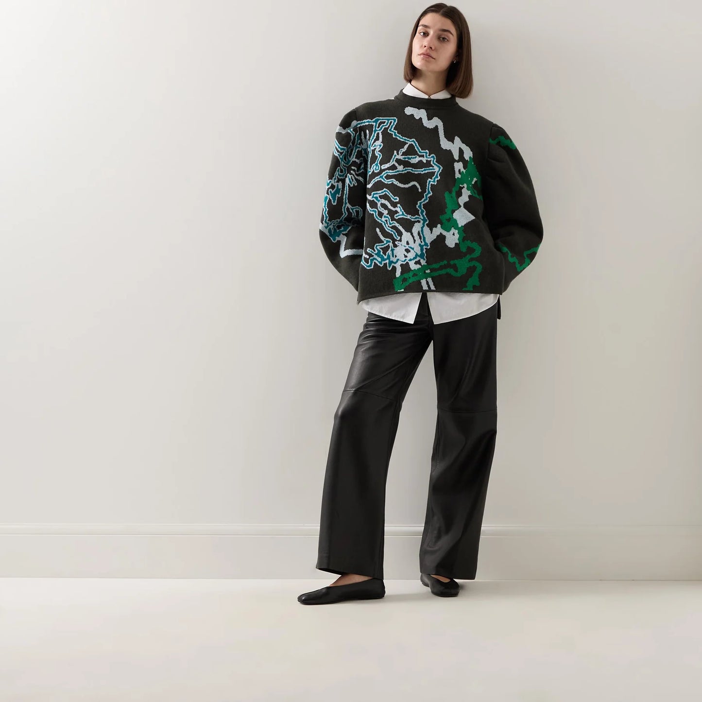 Urban Aran Graphic Barrel-Sleeve Sweater