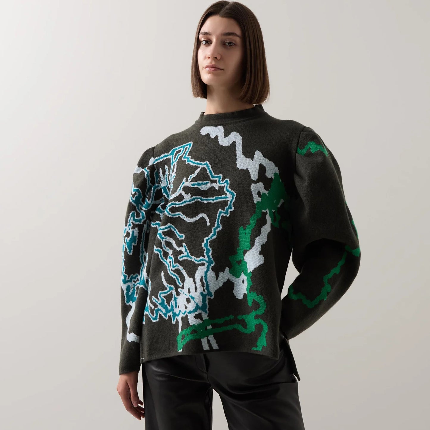 Urban Aran Graphic Barrel-Sleeve Sweater