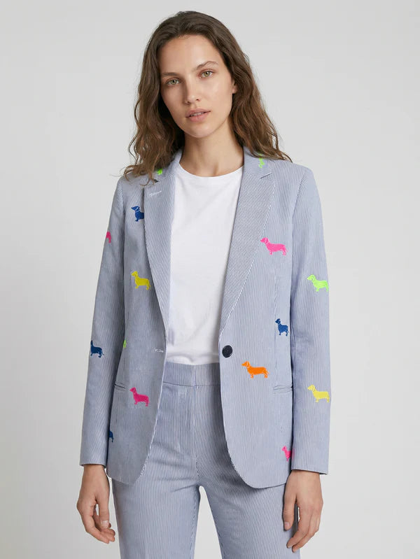Vilagallo Grey Striped Jacket With Embroidered Dogs