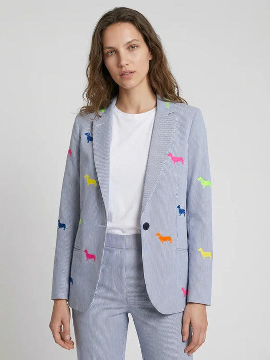 Vilagallo Grey Striped Jacket With Embroidered Dogs