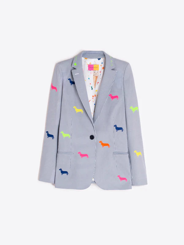 Vilagallo Grey Striped Jacket With Embroidered Dogs