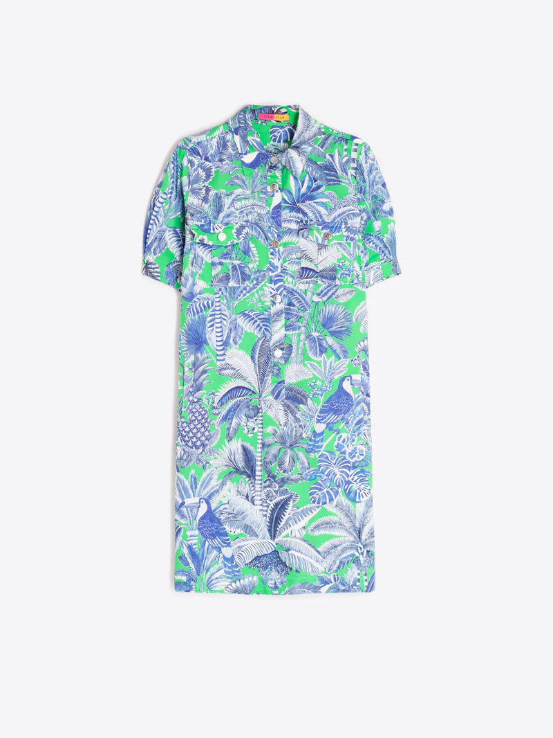 Vilagallo Short Shirt Dress With Green And Blue Tropical Print