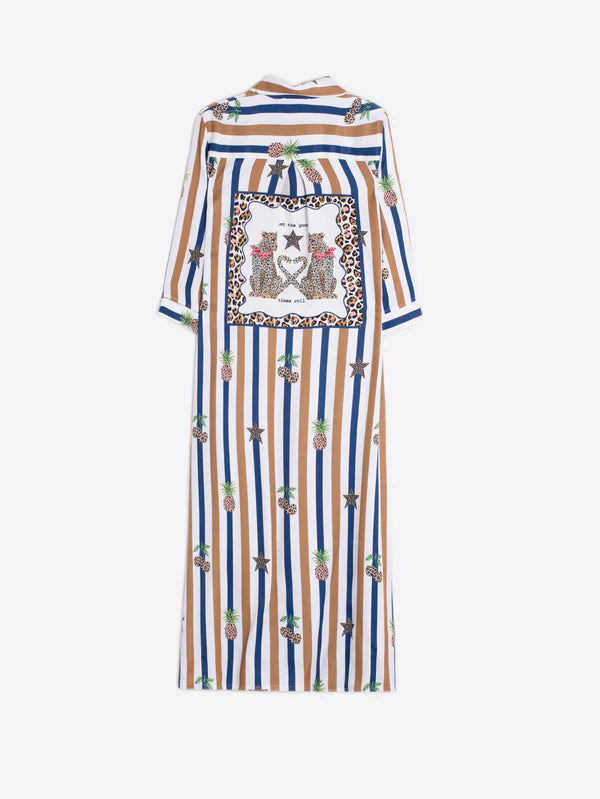 Vilagallo Striped Shirt Dress With Pineapple Prints