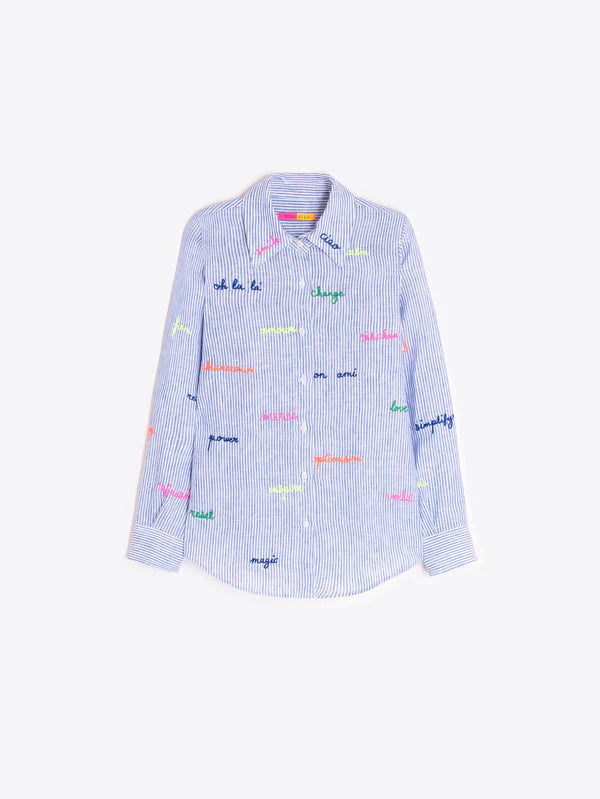 Vilagallo Blue Shirt With Stripes and Embroidered Words
