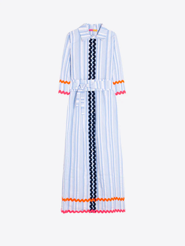 Vilagallo Blue Striped Dress With Rivet Trim
