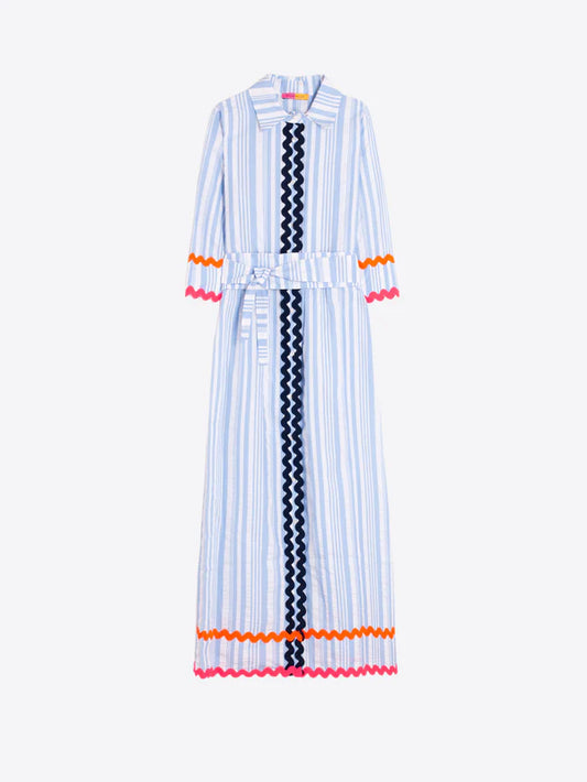 Vilagallo Blue Striped Dress With Rivet Trim