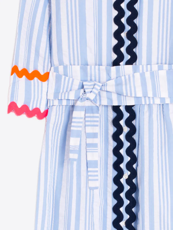 Vilagallo Blue Striped Dress With Rivet Trim