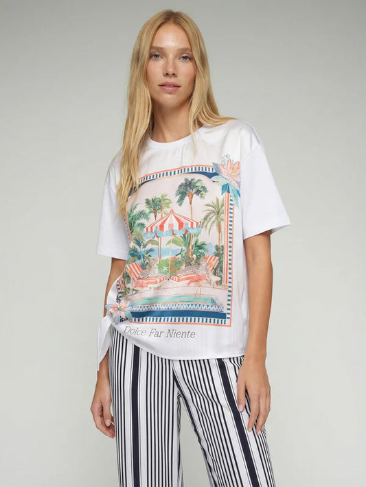 Vilagallo Print T-Shirt With Side Bow