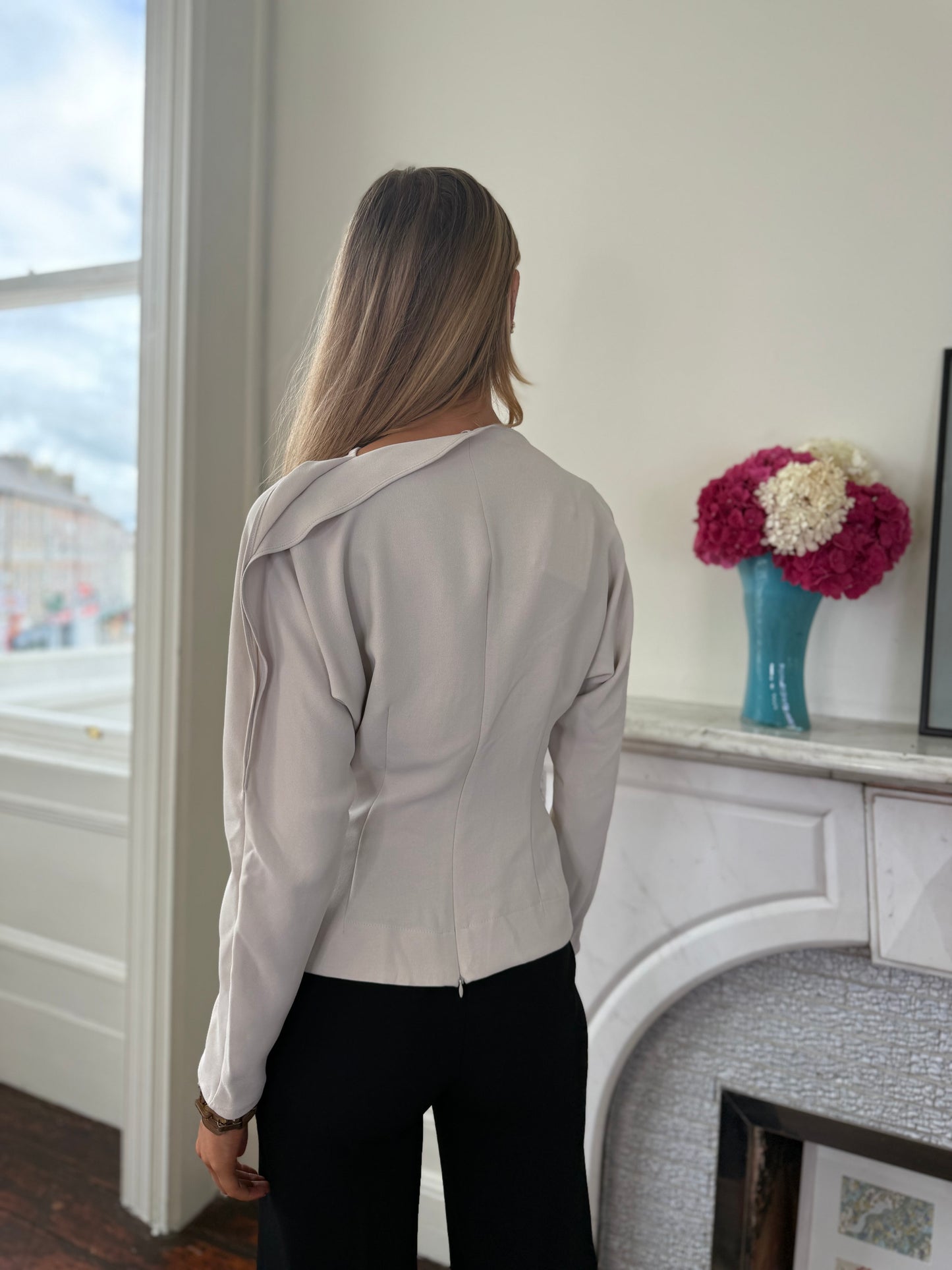 Kameya Contemporary Style Top with Pearl Detail in Stone