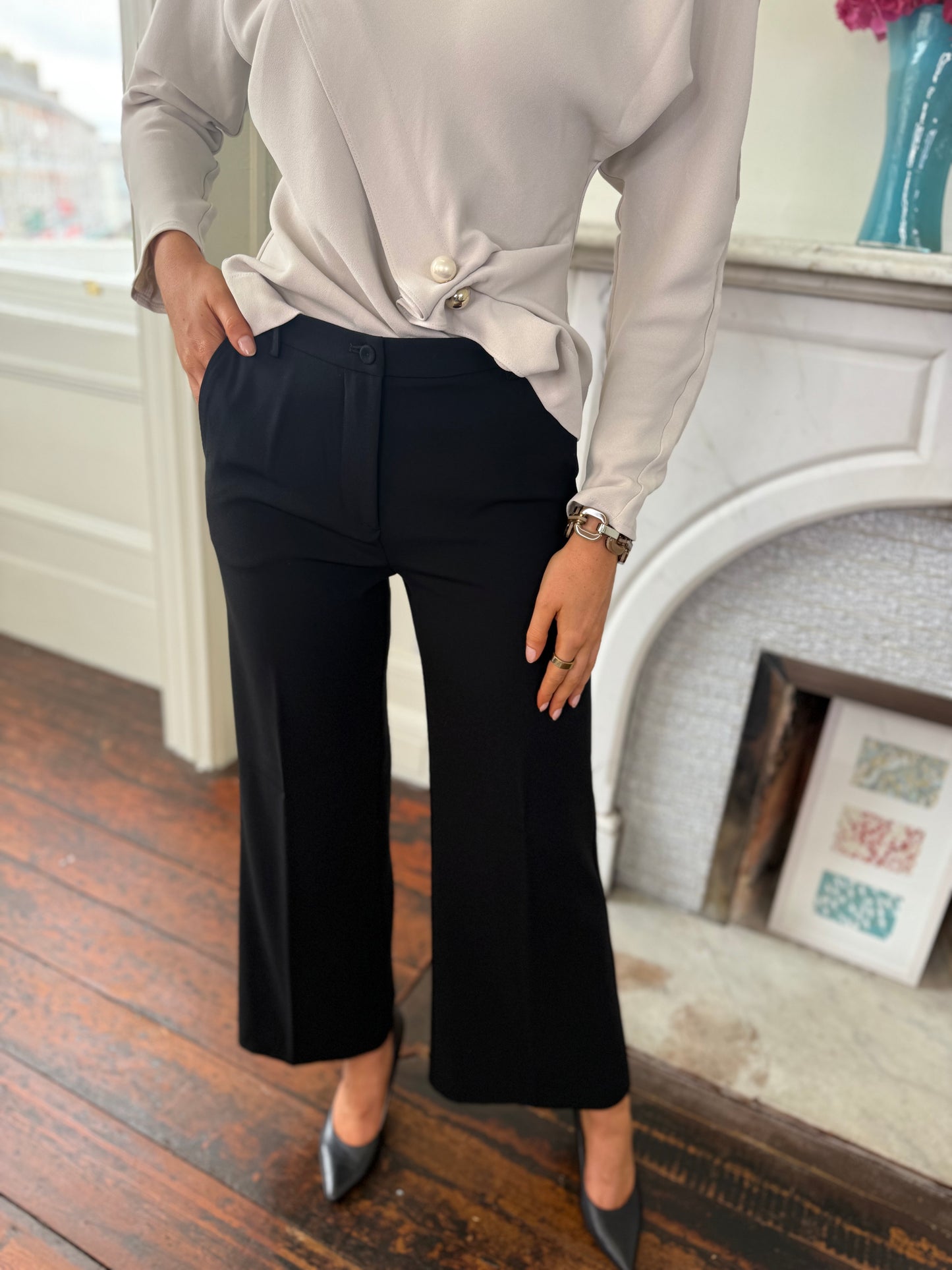 Rosso35  Black  Straight Leg Trouser Ankle Length