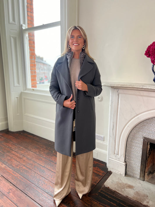 Taupe Grey Wool mix Coat with Detachable Insert