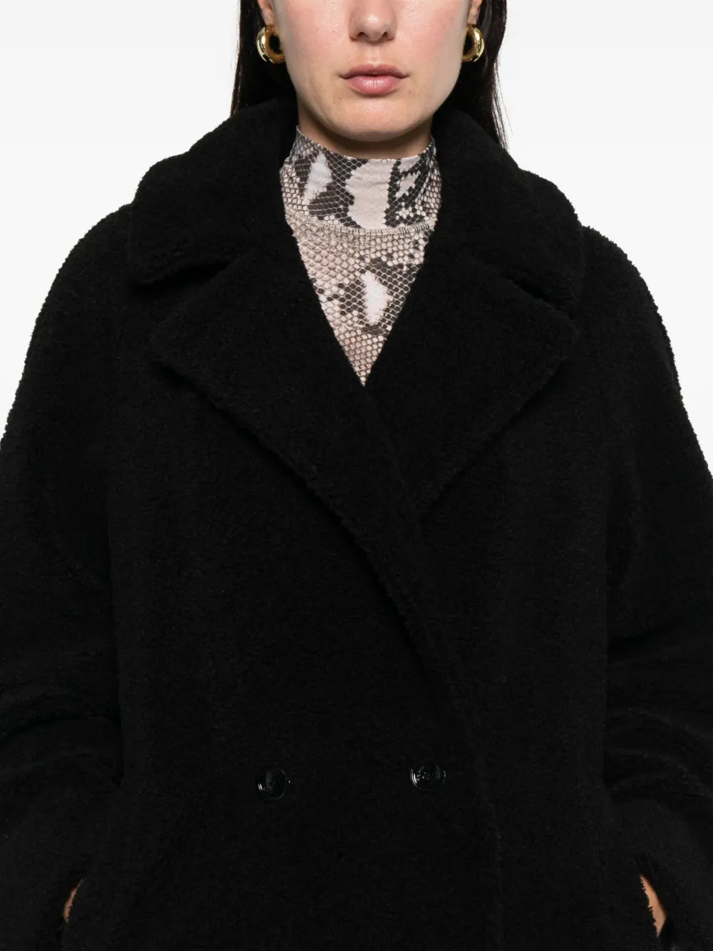 Herno Cappotto Black Teddy Bear Double Breasted V Neck Coat