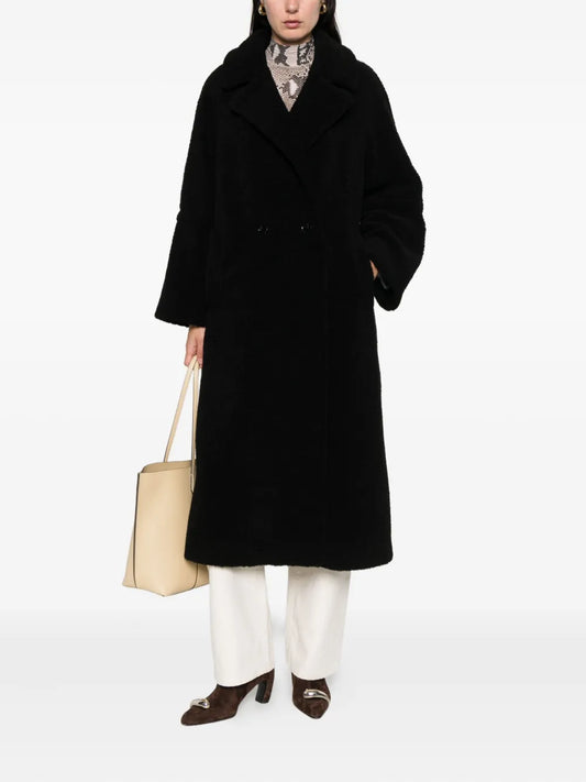 Herno Cappotto Black Teddy Bear Double Breasted V Neck Coat