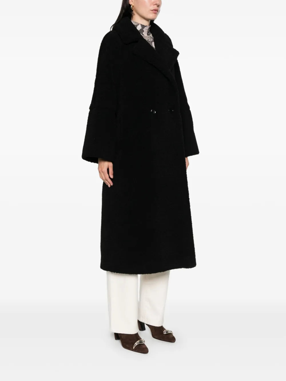 Herno Cappotto Black Teddy Bear Double Breasted V Neck Coat