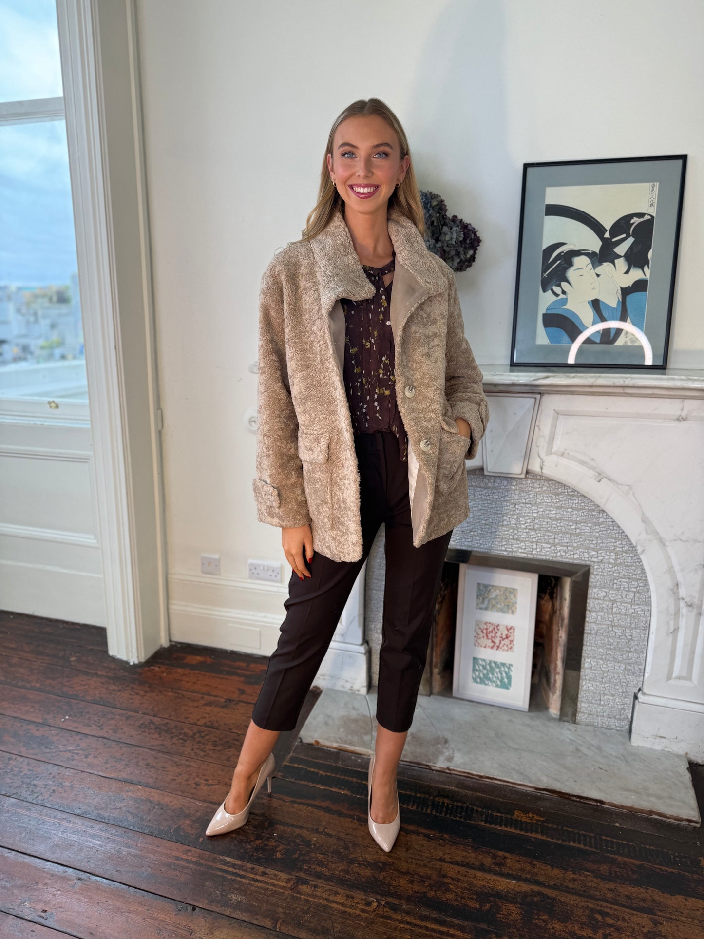 Gustav Maddy Beige Faux Fur Jacket