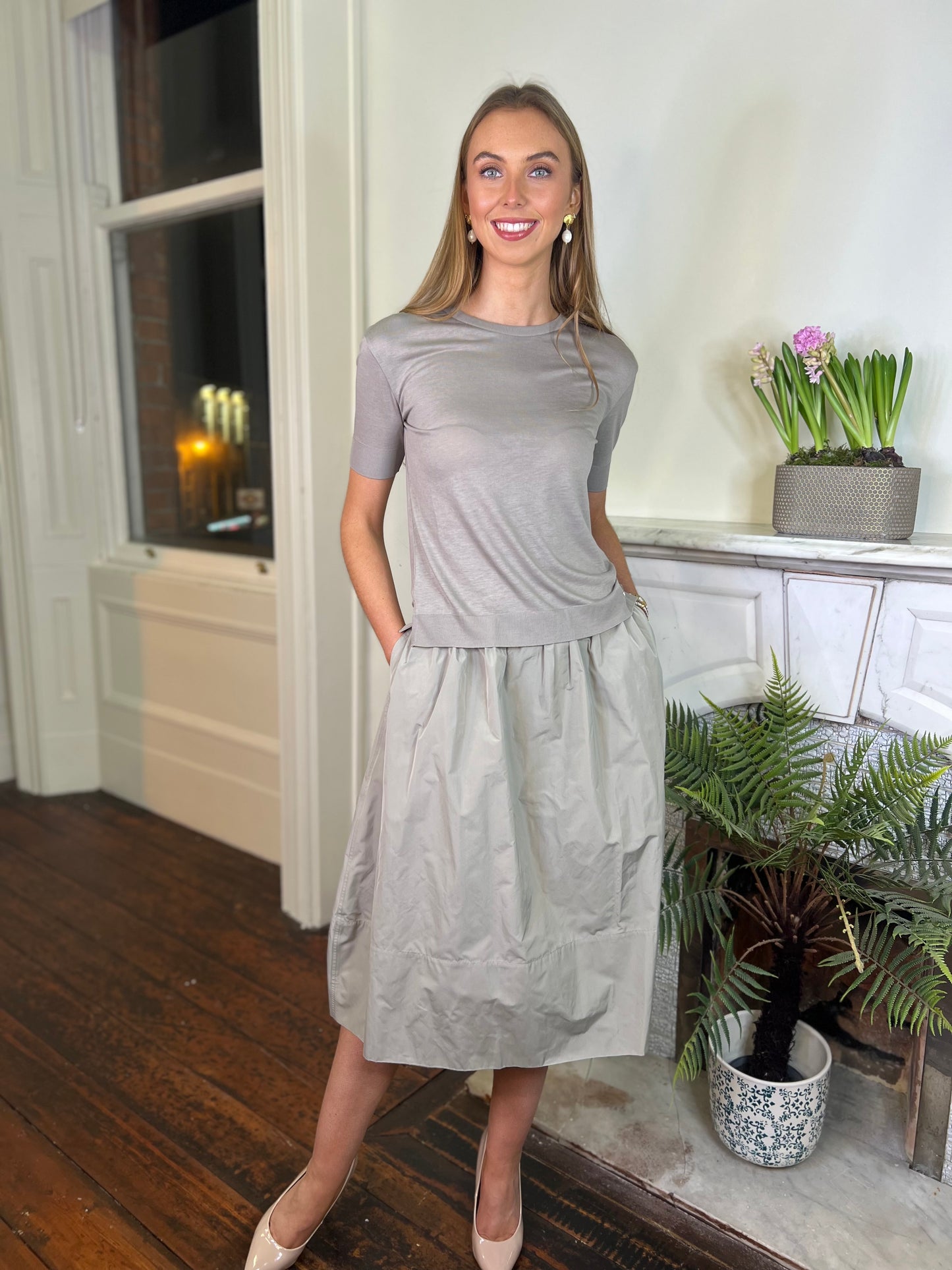 Fabiana Filippi Taupe Taffeta Skirt