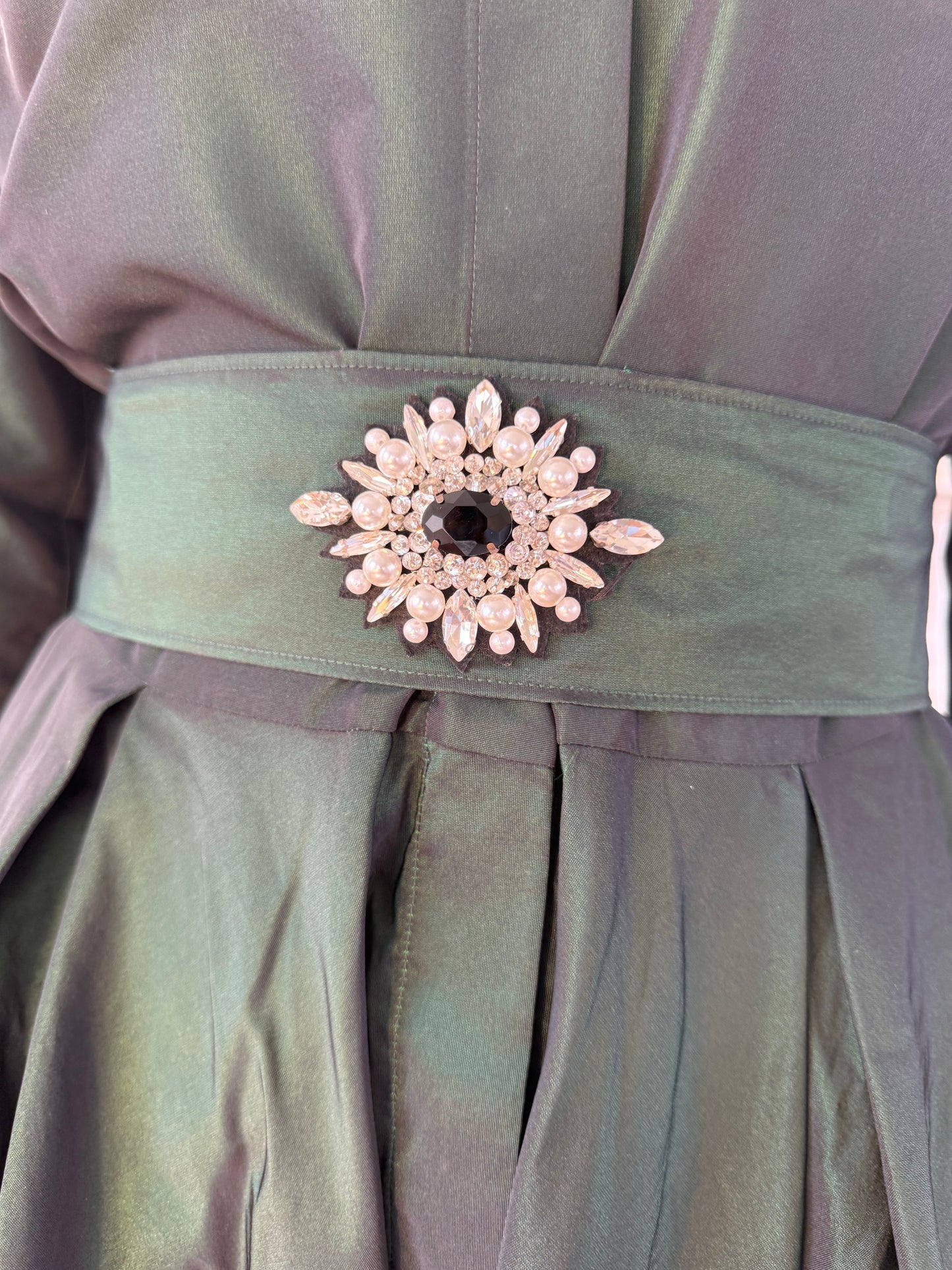 Sara Roka Iridescent  Midi Shirt Dress in Iridescent Green