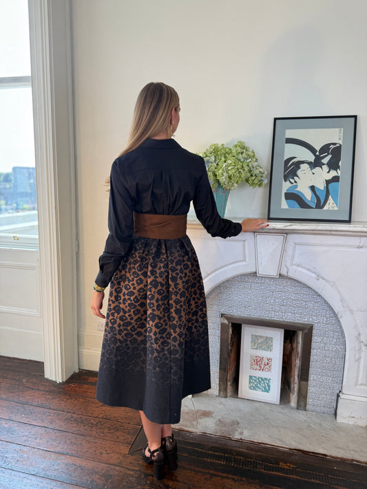 Sara Roka Black and Bronze Animalier Shirt Dress