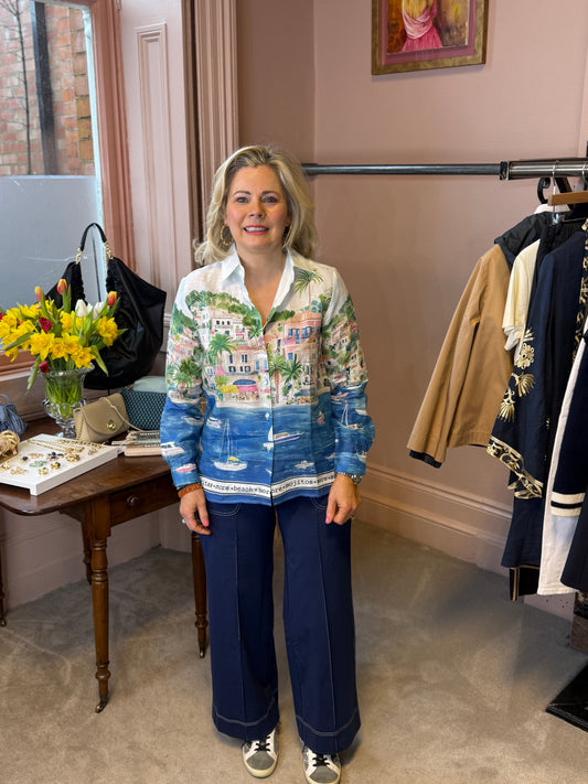 Vilagallo White Shirt with Riveria Print