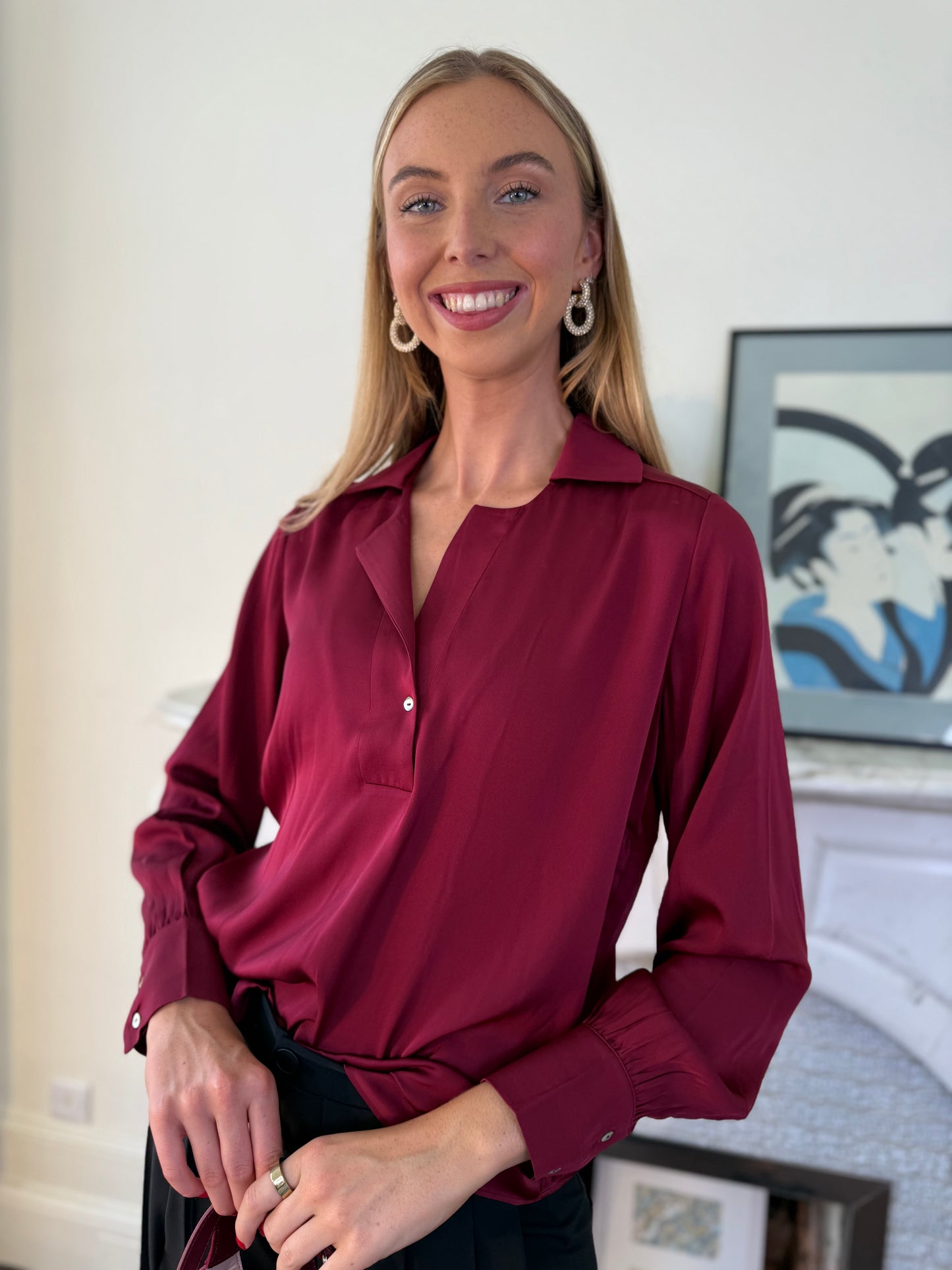 Silk95five Bay Blouse in Rich Ruby
