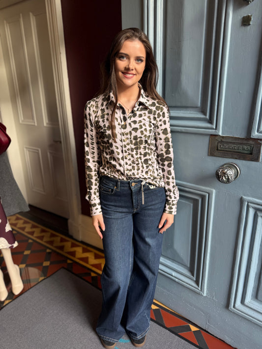 Caliban Green Print Skin Like  Shirt