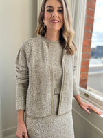 Taupe and Gold Lurex Tweed Knit Cardigan