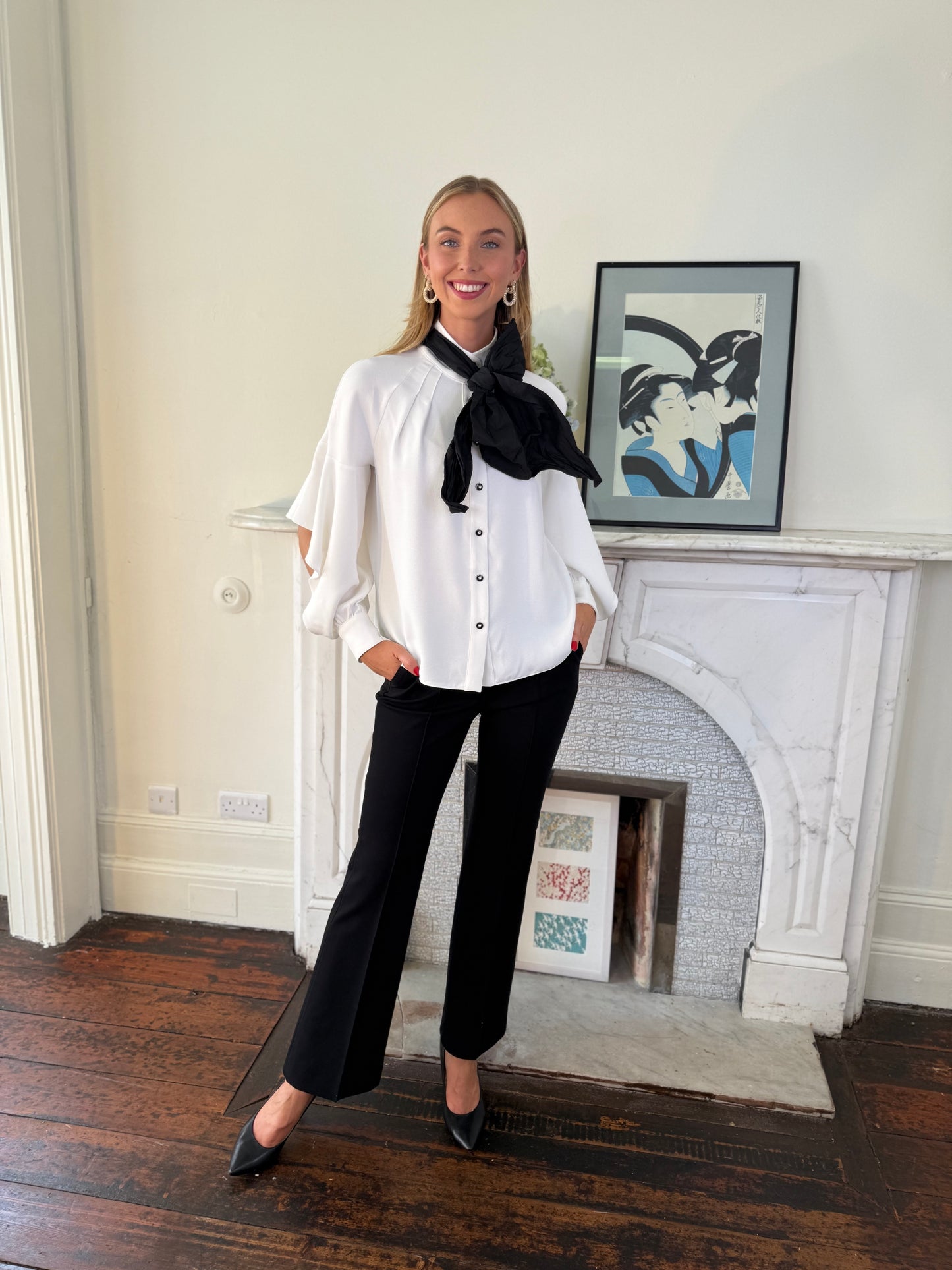 Kameya Cream Blouse with Frill Detail