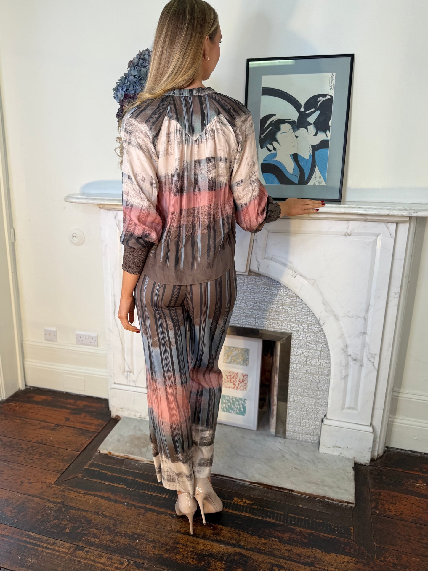 Gustav Annsofie Blouse in Salmon, Cream and Taupe Brown
