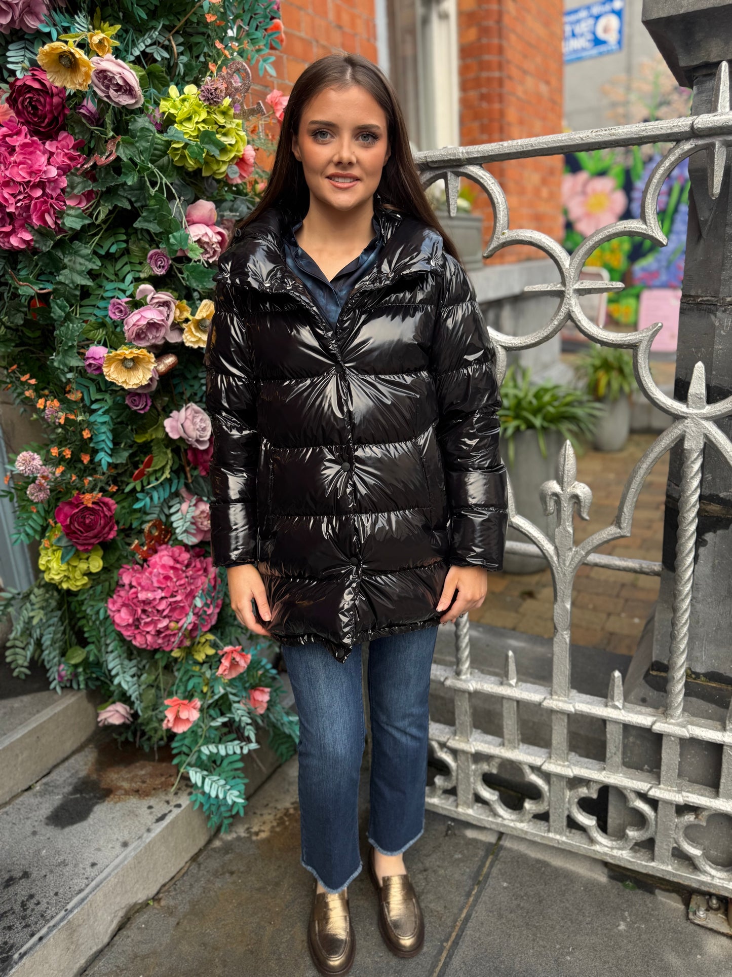 Herno Black Glossy Medium Length Puffa With Hood