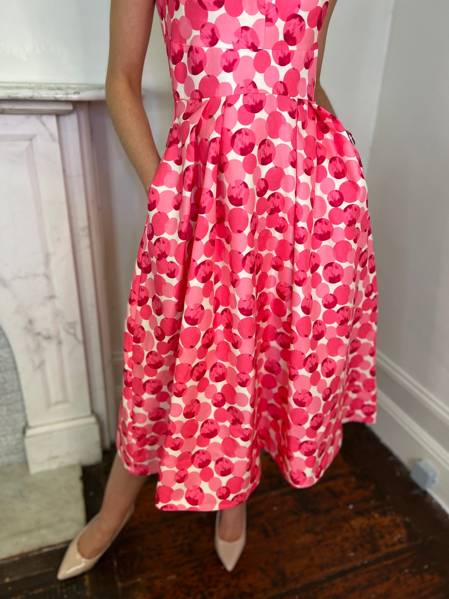 Coral Printed 1950's Inspired  Sleeveless Dress