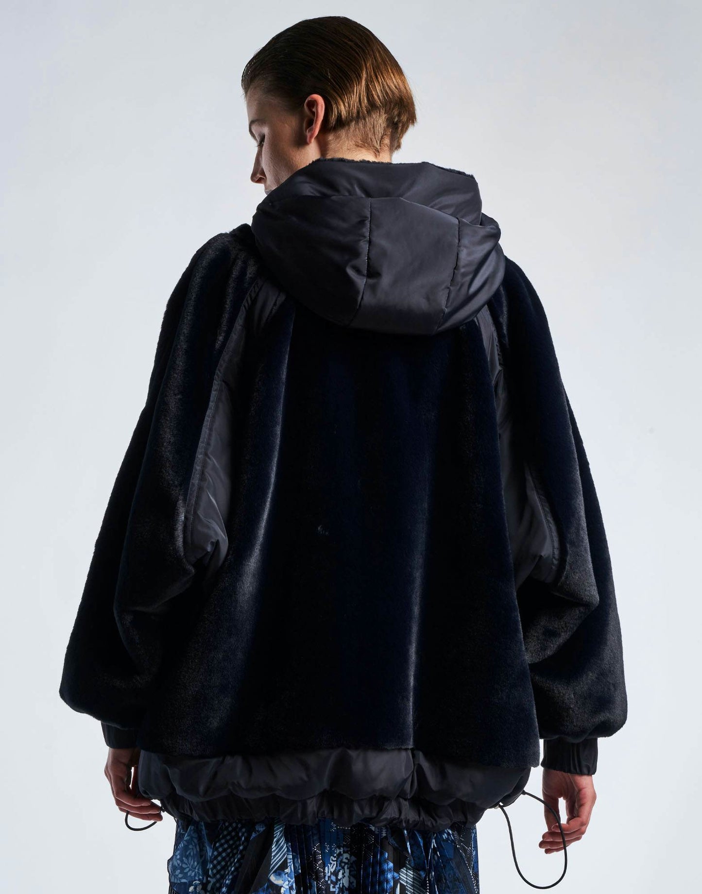 WINDSWEPT Multi-Panel Cape-Coat in Faux Fur and Tech Taffeta